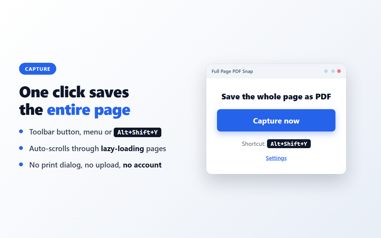 Toolbar popup with the capture button