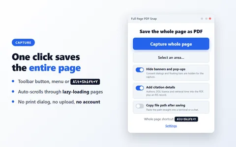 Toolbar popup with the capture button