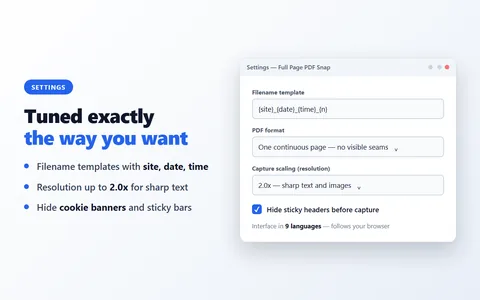 Settings page